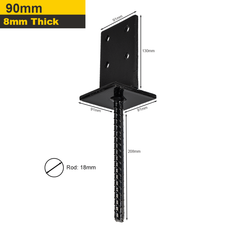 Heavy Duty Black Galvanised Internal Concrete-In Pergola Post Support – Steel Ground Anchor Base for Outdoor Structures