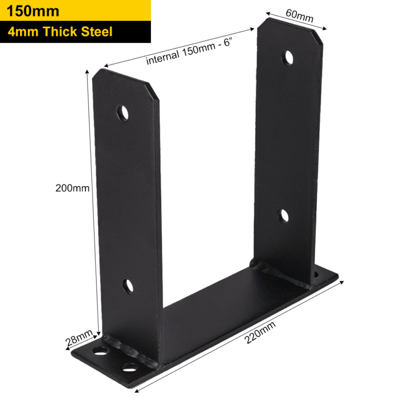 Heavy Duty Black Galvanised Bolt Down Pergola Post Support | Post Anchor Bracket | Fence Post Support Base