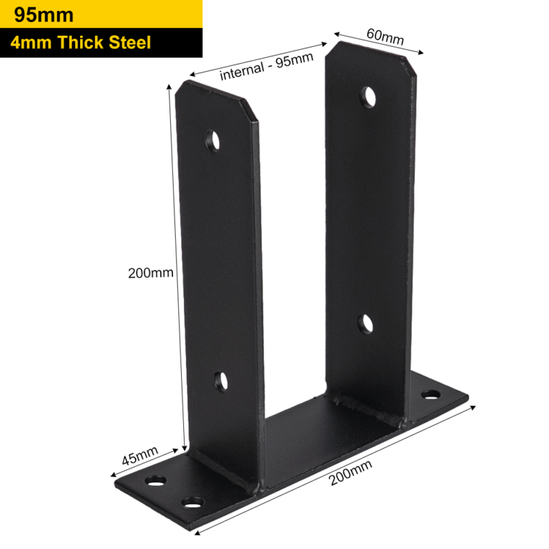 Heavy Duty Black Galvanised Bolt Down Pergola Post Support | Post Anchor Bracket | Fence Post Support Base
