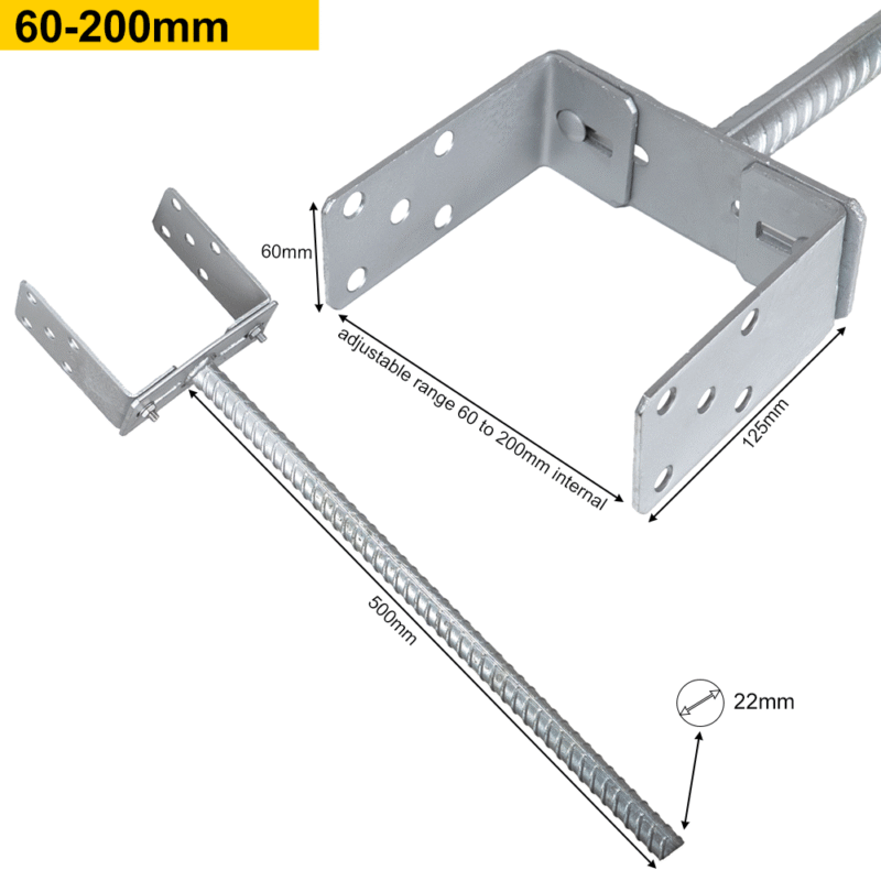 Heavy-Duty Galvanised Concrete-In Width Adjustable Pergola Post Support – Ground Anchor Foundation Foot Base for Timber Posts, Fencing, Gazebos & Outdoor Structures 60-200mm