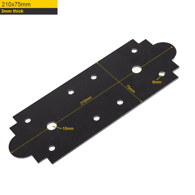 Heavy Duty Black Ornamental Repair Mending Bracket – 3mm Thick Flat Structural Metal Plate Connector - Jointing Plate