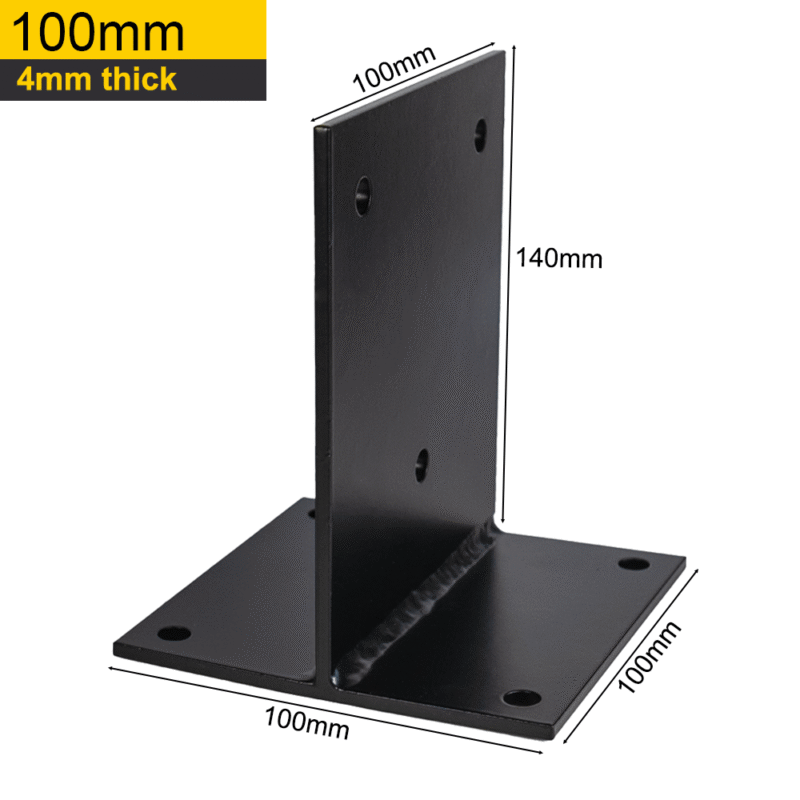 Heavy Duty Black Galvanised Internal Bolt Down Pergola Post Support – Internal Post Bracket Ground Anchor for Outdoor Structures