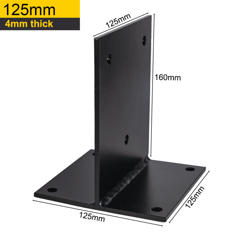 Heavy Duty Black Galvanised Internal Bolt Down Pergola Post Support – Internal Post Bracket Ground Anchor for Outdoor Structures