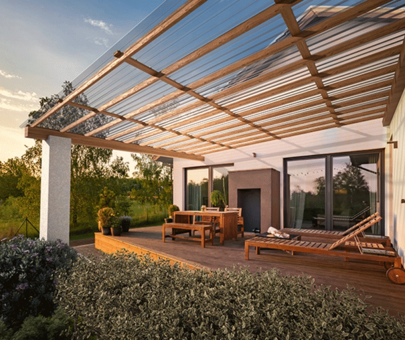 GrecaPlex® Clear Polycarbonate Corrugated Roofing Panels – Transparent Roofing Sheets for Pergolas, Sheds, Carports & Canopies - UV Protected