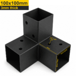 Heavy Duty Three Way Pergola Corner Bracket Connector – Black Powder Coated Steel Connector For Timber Pergolas