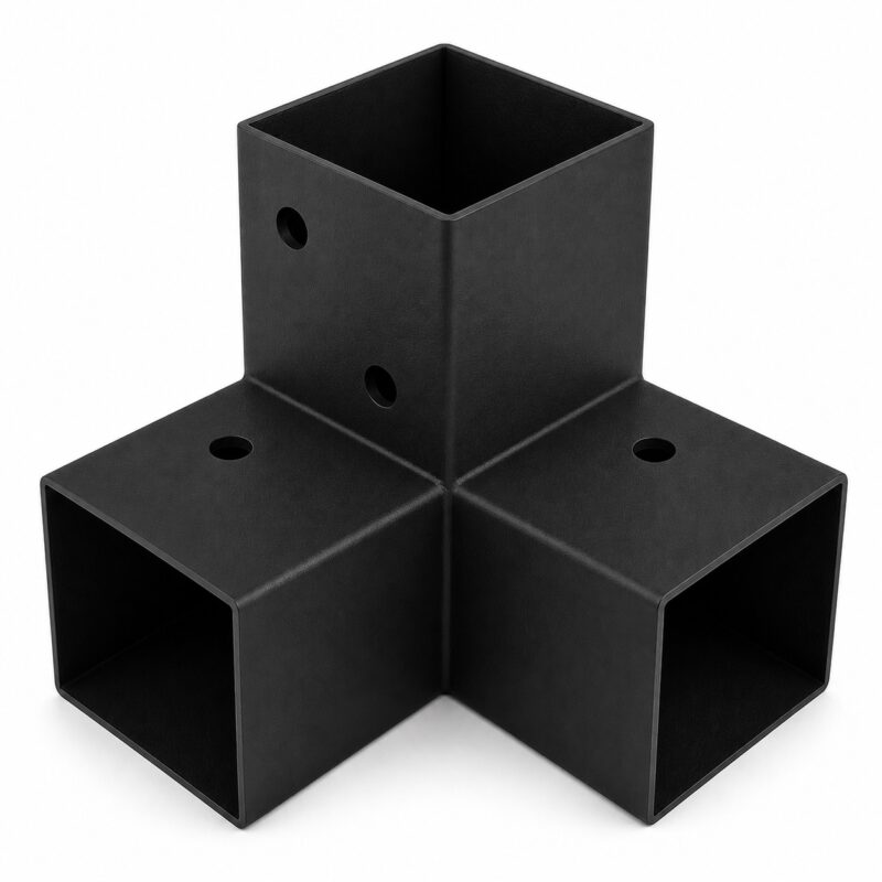 Heavy Duty Three Way Pergola Corner Bracket Connector – Black Powder Coated Steel Connector For Timber Pergolas