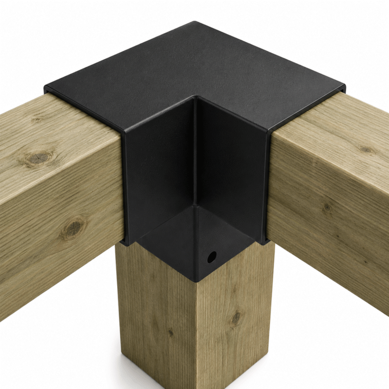 Heavy Duty Three Way Pergola Corner Bracket Connector – Black Powder Coated Steel Connector For Timber Pergolas